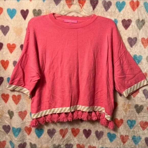 Lilly Pulitzer Ilene Sweater Pink XXS Tassles - Picture 2 of 7